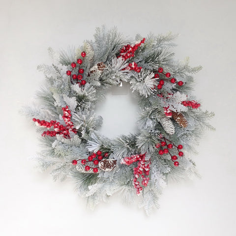 24" SNOW BERRY PINE WREATH