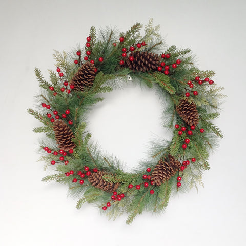 30" MIX PINE BERRY CONES WREATH