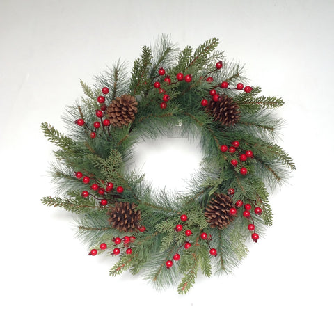 24" MIX PINE BERRY CONES WREATH