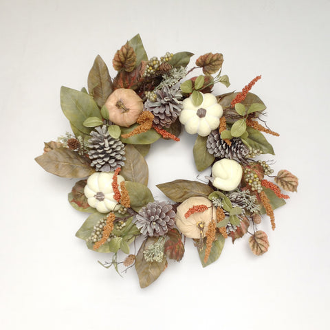 24" PUMPKIN LVS BERRY WREATH