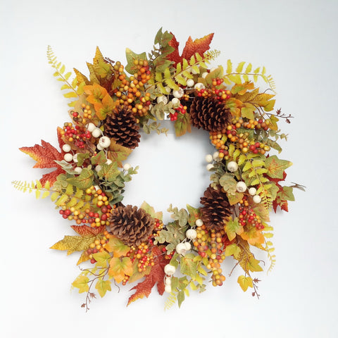 24" FALL LVS CONE BERRY WREATH