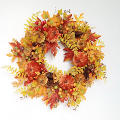 24" VELVET PUMPKIN CONE BERRY WREATH